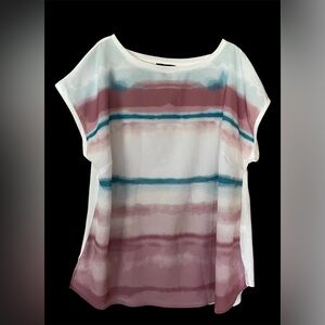 Lane Bryant Mixed Material Top, Soft Knit Back, Flowy Front, Size 14/16